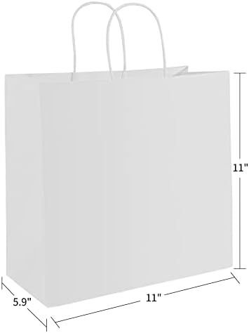 PAICUIKE 100Pcs White Kraft Paper Bags with Handles, 11x6x11 Inch Large Shopping Gift Bags for Valentine’s Day, Retail, Parties, Weddings, Birthdays, Gift Packaging - Image 2