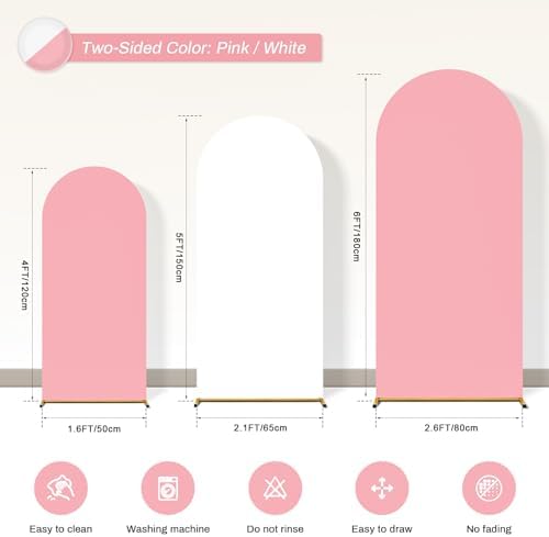 Arch Backdrop Cover Stretchy Backdrop (White+Pink, 4+5+6FT) - Image 2