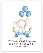 Andaz Press Custom Large Baby Shower Canvas Welcome Sign, 16 x 20 Inches, Baby Elephant and Baby Blue Balloons, Guestbook Alternative, Personalized Sign Our Canvas, for Elephant Baby Shower, Sprinkle by AndazPress