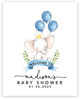 Andaz Press Custom Large Baby Shower Canvas Welcome Sign, 16 x 20 Inches, Baby Elephant and Baby Blue Balloons, Guestbook Alternative, Personalized Sign Our Canvas, for Elephant Baby Shower, Sprinkle by AndazPress