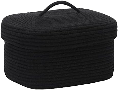 Sea Team Oval Storage Basket, Woven Cotton Rope Basket with Lid, Black by SeaTeam
