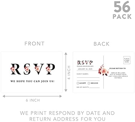 Andaz Press 56-Pack Personalized RSVP Postcards for Wedding Fall Flowers Cardstock Response Reply Cards for Bridal Shower Baby Shower Birthday Event Custom Date and Return Address 4 x 6-Inch - Image 5