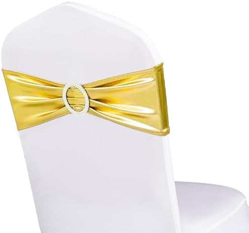 Pack of 100 Metallic Gold Chair Sashes Bows, Chair Bands Silver Buckle by WENSINL
