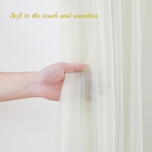 10×10ft Cream White Tulle Backdrop Curtain with Lights String for Parites, Sheer Photo Curtain Backdrop Drapes for Wedding Party Photography Backgrounds - Image 2