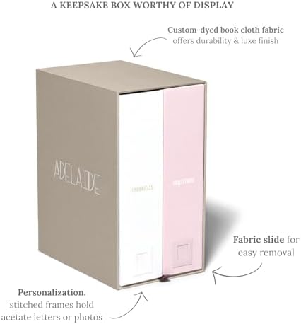 Savor I Baby Deluxe Box | Acid-Free Newborn Keepsake & Memory Organizer with 52 Labels, 9 Drawers, 8 File Folders | Gift for Pregnancy, Gift for Mom & Baby Shower, Pink, Adelaide Font - Image 2