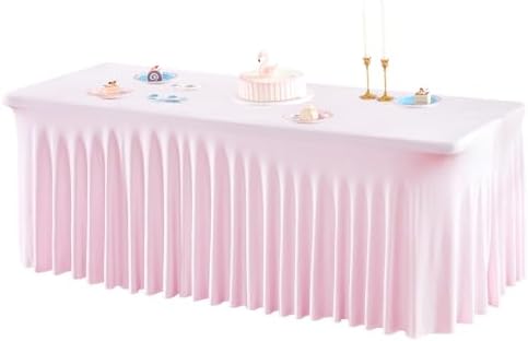1 Pack Pink Table Clothes for 6 Foot Rectangle Tables, One-Piece Wrinkle Resistant Stretch Spandex Table Covers with Skirt for Event Banquet Wedding Birthday Party by PartyTalk