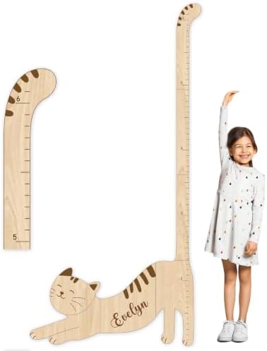 Personalized Name Kids Height Wall Chart - Cat Wood Height Chart by Woodemon