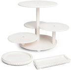 GENMOUS Wood Cake Stands Set of 3, 4 Tier Serving Tray Cupcake Stand, Beaded Rustic Dessert Tower, Round Rectangular Dessert Trays Platters for for Wedding Baby Shower Tea Party (White) - Image 3
