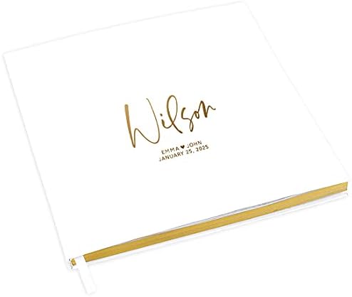 Andaz Press Personalized Wedding Guestbook with Gold Accents, Modern Gold Custom Last Name White Guest Sign in Guest Registry 120 Pages 8.5 X 8.5 Memories Book for DIY, Scrapbook, Photo Album by AndazPress