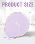 bUCLA 100PCS Purple Plastic Plates - Purple Lavender Disposable with Gold Rim - Include 50 Pieces 10inch Dinner & 50 Pieces 7inch Dessert Plates, Ideal for Party, Birthday & Spring - Image 2