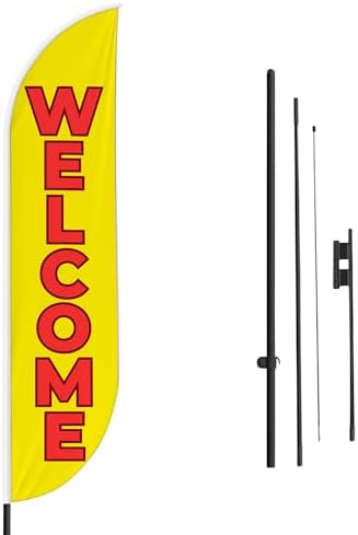 Welcome 2 Sign Feather Flag Pole Kit for Outdoor by Mavis Printing | 15 FEET Long Polyester Outdoor Banner Flag for Easy Hang | HD Print Swooper Flag Pole Mount to Celebrate Welcome 2 by MAVISPRINT