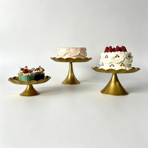 3 Pcs Gold Metal Cupcake Stand Scalloped Edge Dessert Display Tray - Image 6