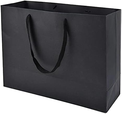 HUAPRINT XL Large Black Gift Bags with Handles, 30 Pack, 16x6x12 IN by HUAPRINT