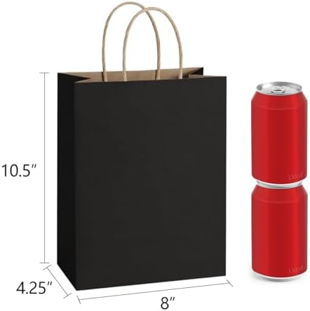 BagDream Recyclable Kraft Paper Gift Bag, 8x4.25x10.5 Inches, 100Pcs, Black, with Handles, Bulk, FSC Compliant, Multipurpose - Image 2