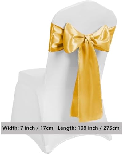 Gold Chair Sashes 50 Pack, Gold Sashes for Chairs Covers for Christmas Wedding Party Decor, Satin Chair Bows for Reception Ceremony Birthday Decoration - Image 5