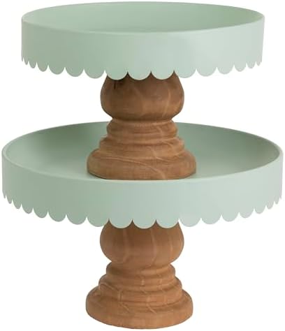 Boston International Cake Stand Set – Scalloped Pedestal Stands for Cakes, Desserts, Cupcakes & Pies for Weddings, Parties & Special Occasions, Set of 2, Sage by BostonInternational