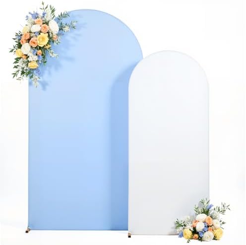 7.2FT 6FT Arch Backdrop Cover for Wedding, Set of 2 Stretchy Spandex Fitted Arch Stand Cover for Baby Shower, Birthday Party Decor, Chiara Backdrop Cover with Double-Sided Design(White, Blue) by Besutolife