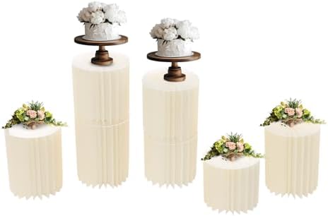 7Pcs Foldable Paper Column Display Stands, Round Cylinder Wedding Flower Stands with Honeycomb Structure for Birthday Party, Baby Shower Decor, Holds up to 55lbs - Easy Storage & Reusable by Unknown