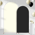 Set of 2 Arch Backdrop Covers Cream Black(7.2Ft, 6Ft), 2-Sided Spandex Fitted Round Top Chiara Arch Backdrop Stand Covers for Baby Shower Wedding Birthday Party Decor Supplies (Only Cover) by CORNERLACE