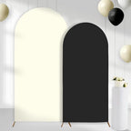 Set of 2 Arch Backdrop Covers Cream Black(7.2Ft, 6Ft), 2-Sided Spandex Fitted Round Top Chiara Arch Backdrop Stand Covers for Baby Shower Wedding Birthday Party Decor Supplies (Only Cover) by CORNERLACE