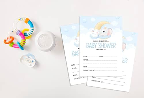 Pack of 30, Boy/Girl Baby Shower Party Collection, Baby Shower Invitation Cards, Fill in the Blank Invites WIth Envelopes, Baby Elephant Theme Party Supplies - Image 4