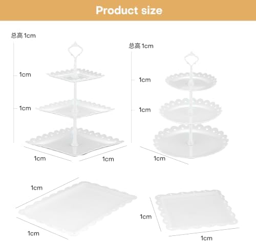 Lazycorner 10 Pcs Dessert Table Display Stands Set , with 6 Pcs 3-Tier Cupcake Stand & 4 Pcs Food Serving Tray - Cookie Tray Rack Serving Tray Cake Display Tower - White - Image 7