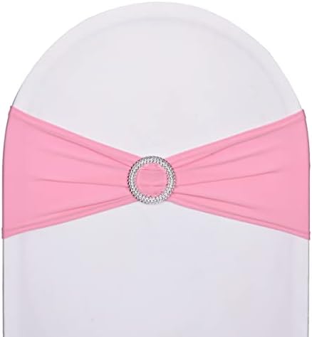 50pcs Pink Spandex Chair Sashes Stretchable for Wedding Party Banquet Decoration Fitted Elastic Bulk Chair Cover Band Bows for Baby Shower Engagement Event Home Dining Decor Wholesale by SweetEasy