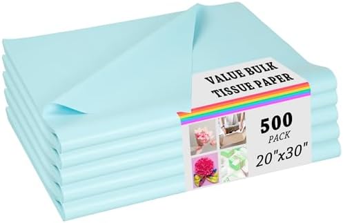500 Sheets Light Blue Tissue Paper Bulk - Large 20 x 30 Inches Recyclable Wrapping Tissue Paper Bulk for Gift Bags Weddings Birthday Christmas Gift Wrapping DIY Project Crafts Decor by PINWATT