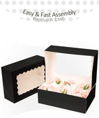 qiqee Black 6 Cupcake Boxes with Window Auto-pop up 30 Packs Cupcake Box 9.4"x6.1"x3.3" Bakery Boxes For Cupcakes Carrier, Cupcake Containers - Image 4