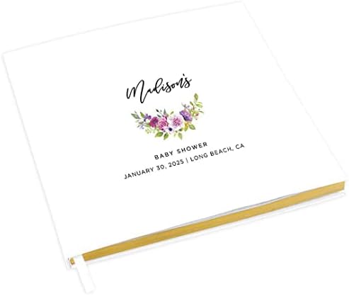 Andaz Press Personalized Baby Shower Guestbook with Gold Accents, Fuchsia Purple Florals Custom, White Guest Sign in Registry 120 Pages 8.5 X 8.5 Memories Book for DIY, Scrapbook, Photo Album by AndazPress