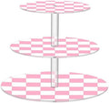 J JOYSAY Chess Checkerboard Pink White Print Acrylic Cupcake Stand 3 Tier Dessert Table Display Set Clear Cake Stands for Wedding Baby Shower Party Decorations Easy Assembly Macaron Tower by J+JOYSAY