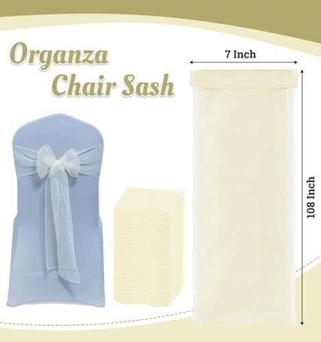 MDS Pack of 100 Organza Chair Sashes for Wedding & Event Décor – Ivory - Image 3