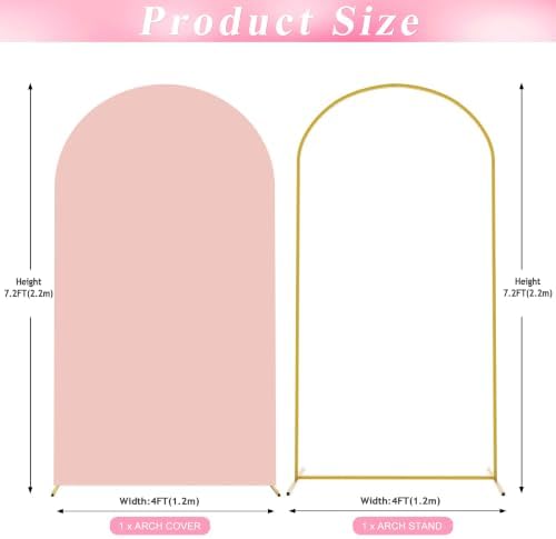 Wokceer 7.2FT Arch Backdrop Stand and Cover Set,Arch with Pale Pink Cover - Image 2