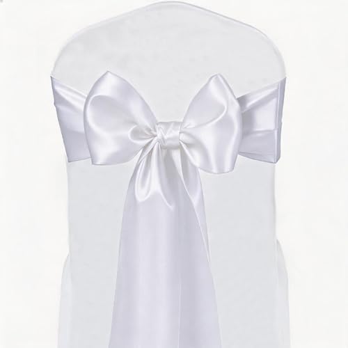 Satin Chair Sashes Bows 50 Pack Universal Polyester Chair Ribbons for Wedding Anniversary Retirement Party Birthday Engagement Banquet Graduation Outdoor Events Decor (White, 50 pcs) - Image 2