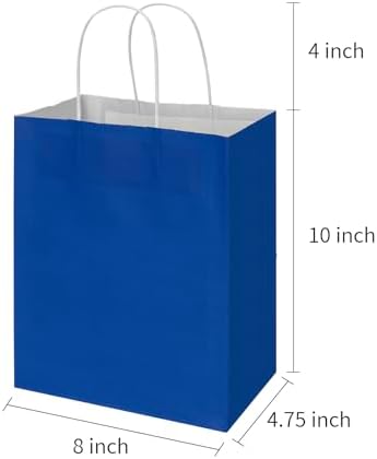 Toovip 100 Pack 8x4.75x10 Inch Medium Royal Blue Kraft Paper Bags with Handles Bulk, Gift Wrap Bags for Favor Grocery Retail Party Birthday Shopping Business Goody Craft Merchandise Take Out sacks - Image 2