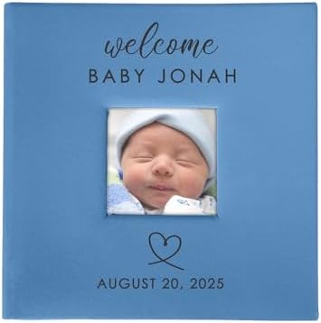 Personalized Photo Album, Custom Engraved Picture Album, Holds 200 4" x 6" Photos, Leatherette and Laser Engraved Scrapbook, Welcome Baby, Blue by GiftsForYouNow