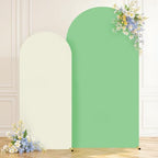 Beige Sage Green Arch Cover 7.2FT 6FT Wedding Arch Backdrop Covers Set of 2 Stretchy Spandex Balloon Arch Backdrop for Birthday Party Decor Baby Bridal Shower Anniversary Banquet Photo Background - Image 7