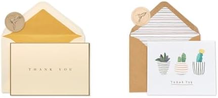 Papyrus Thank You Cards with Envelopes, Gold Border (16-Count) & Succulents (20-Count) by Unknown