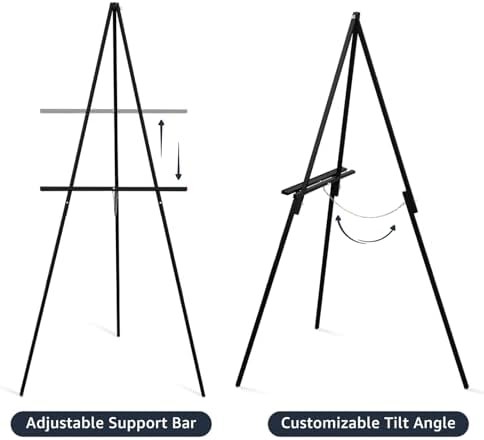 NianFeng Wooden Easel Stand for Sign, Easel Display Stand Floor for Wedding Sign with Adjustable Tray, 63-Inch, Tripod A-Frame Poster Light Duty, Welcome, Art Show & Baby Shower (Black) - Image 4