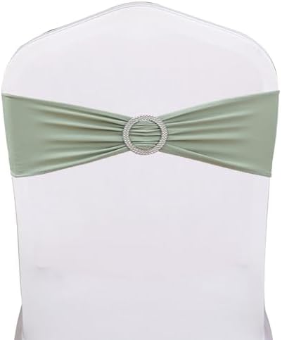 Spandex Sage Green Chair Sashes 100 Pack Wedding Chair Bows Bands Buckles - Image 2