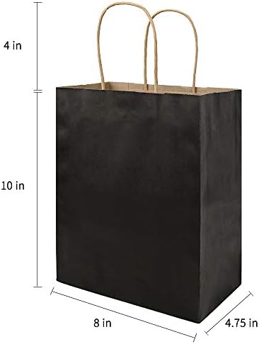 bagmad 100 Pack Medium 8x4.75x10 Inch Black Kraft Paper Bags with Handles Bulk, Gift Bags, Craft Grocery Shopping Retail Party Favors Wedding Business Sacks (Black, 100pcs) - Image 3