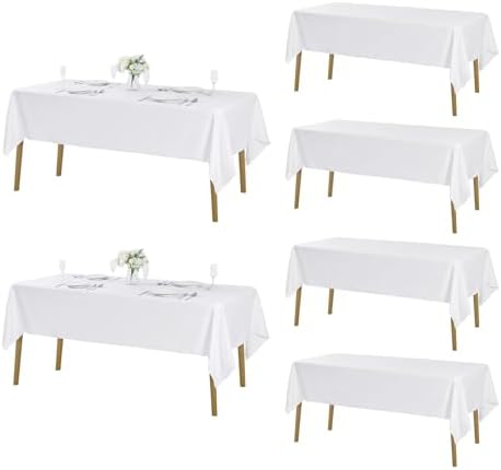 Fokitut 6 Pack Rectangle Tablecloth, 60x102 Inch, Stain Resistant and Wrinkle Polyester Table Cloth, Fabric Table Cover for Kitchen Dining, Wedding, Party, Holiday Dinner-White by Fokitut