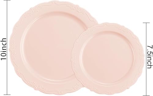 U-QE 100PCS Mauve Pink Plastic Plates - Heavy Duty Pink Disposable Plates - Image 2
