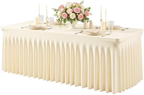 4 Pack Champagne Spandex Tablecloth for 6FT Rectangle Tables, Fitted Stretch Table Cover with Skirt, Wrinkle Free Washable Elastic Table Cloth for 6 Foot Folding Table, Wedding Banquet Baby Shower - Image 7