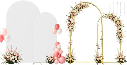 Set of 2 Metal Arch Backdrop Stands with White Covers, 6/7.2FT by Laxwuqu