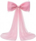 Canlierr Extra Large Pink Organza Bow Decorations 39 x 59 Inch Giant Pink Tulle Bow with Tie and Long Ribbon Tails for Wedding Valentines Party Backdrop Coquette Room Wall Decoration by Canlierr