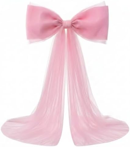 Canlierr Extra Large Pink Organza Bow Decorations 39 x 59 Inch Giant Pink Tulle Bow with Tie and Long Ribbon Tails for Wedding Valentines Party Backdrop Coquette Room Wall Decoration by Canlierr