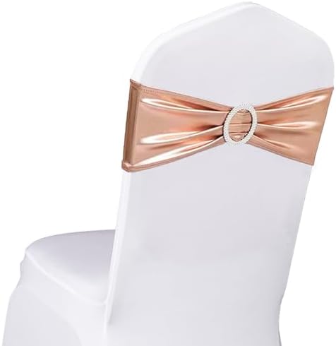 Spandex Rose Gold Chair Sashes 100 Pack Wedding Chair Bows Bands Buckles by SINSSOWL