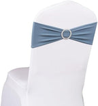 Pack of 50PCS Spandex Dusty Blue Chair Sashes Bows Elastic Chair Cover Bands Slider Buckles for Wedding Reception Banquet Bridal Decorations - Dusty Blue by SINSSOWL