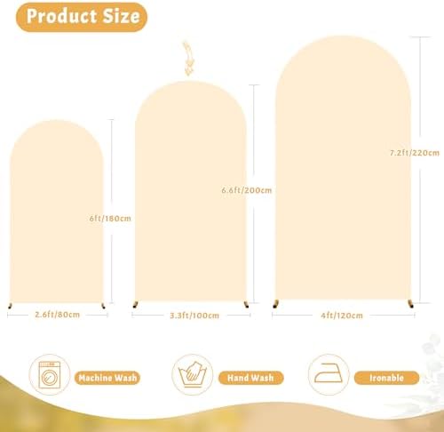 6.6FT Champagne Arch Backdrop Cover - Polyester Fitted Wedding Arch Stand Covers Round Top Chiara Arch Backdrop Cover for Birthday Party Banquet Photo Background Decoration - Image 2